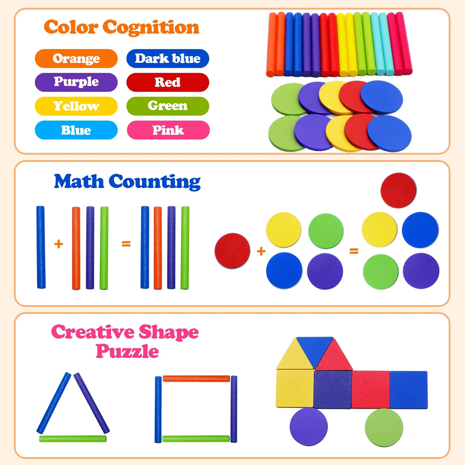 Puzzle d’Éveil Sensoriel Ouvéa – Tri des Couleurs & Formes en Bois Naturel