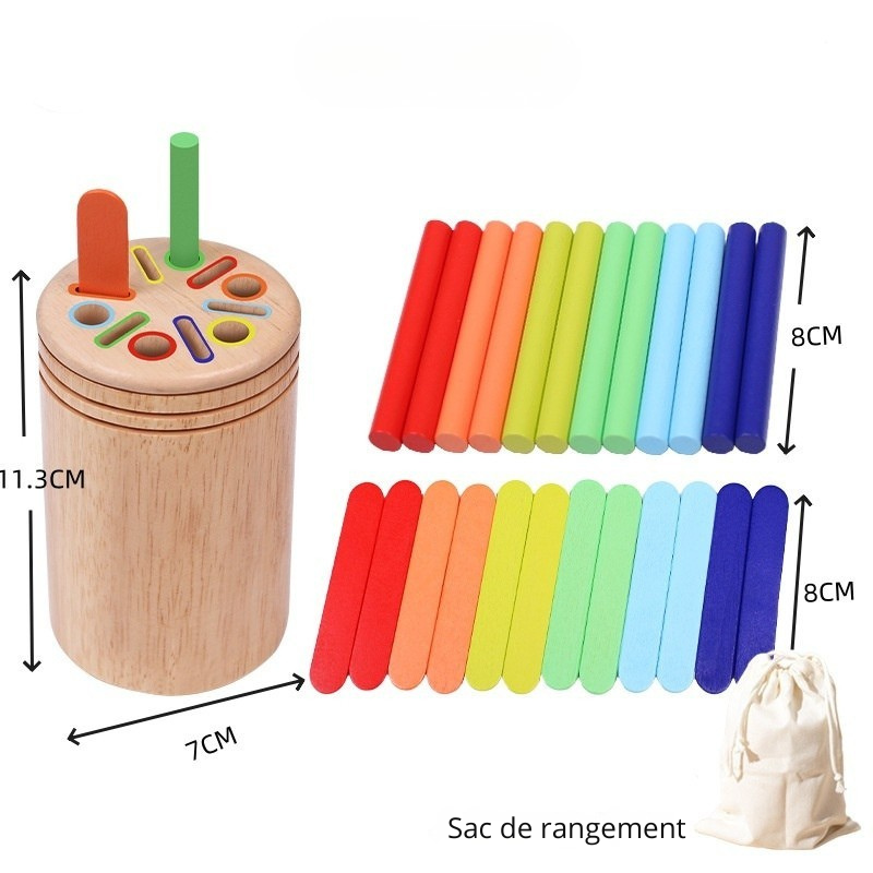 Puzzle d’Éveil Sensoriel Ouvéa – Tri des Couleurs & Formes en Bois Naturel