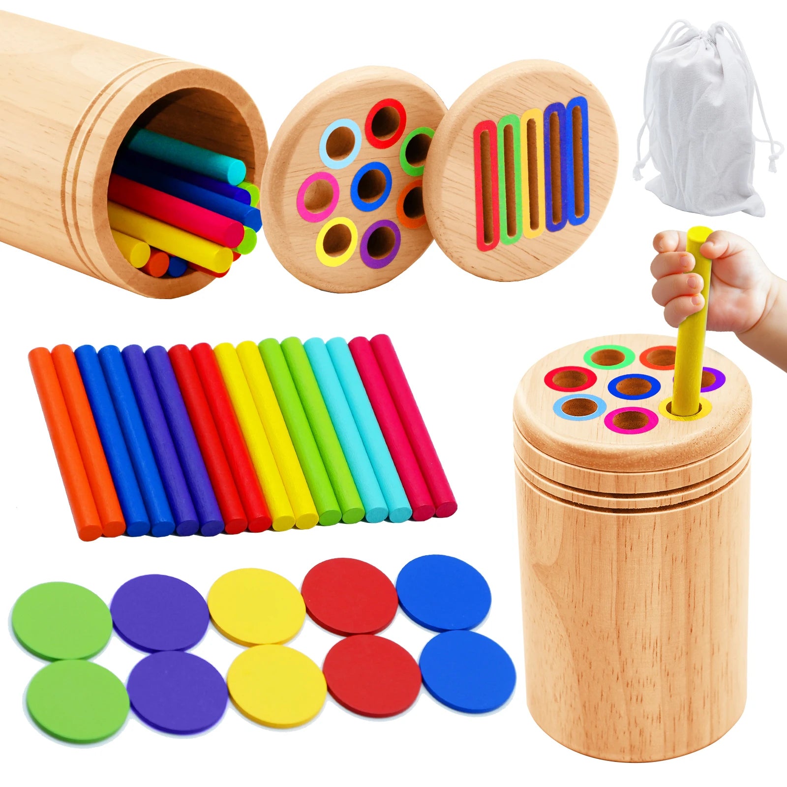 Puzzle d’Éveil Sensoriel Ouvéa – Tri des Couleurs & Formes en Bois Naturel