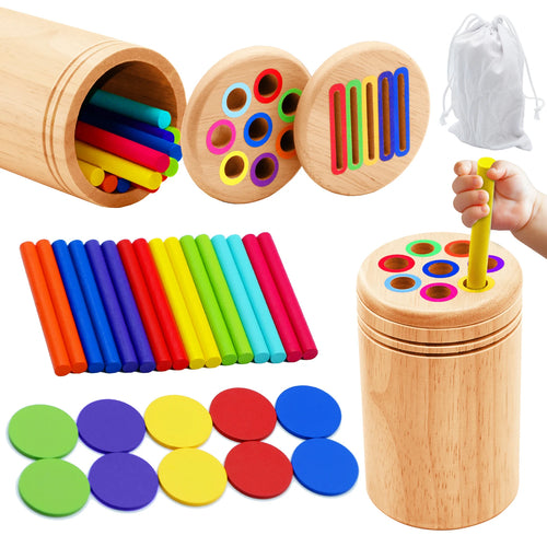Puzzle d’Éveil Sensoriel Ouvéa – Tri des Couleurs & Formes en Bois Naturel
